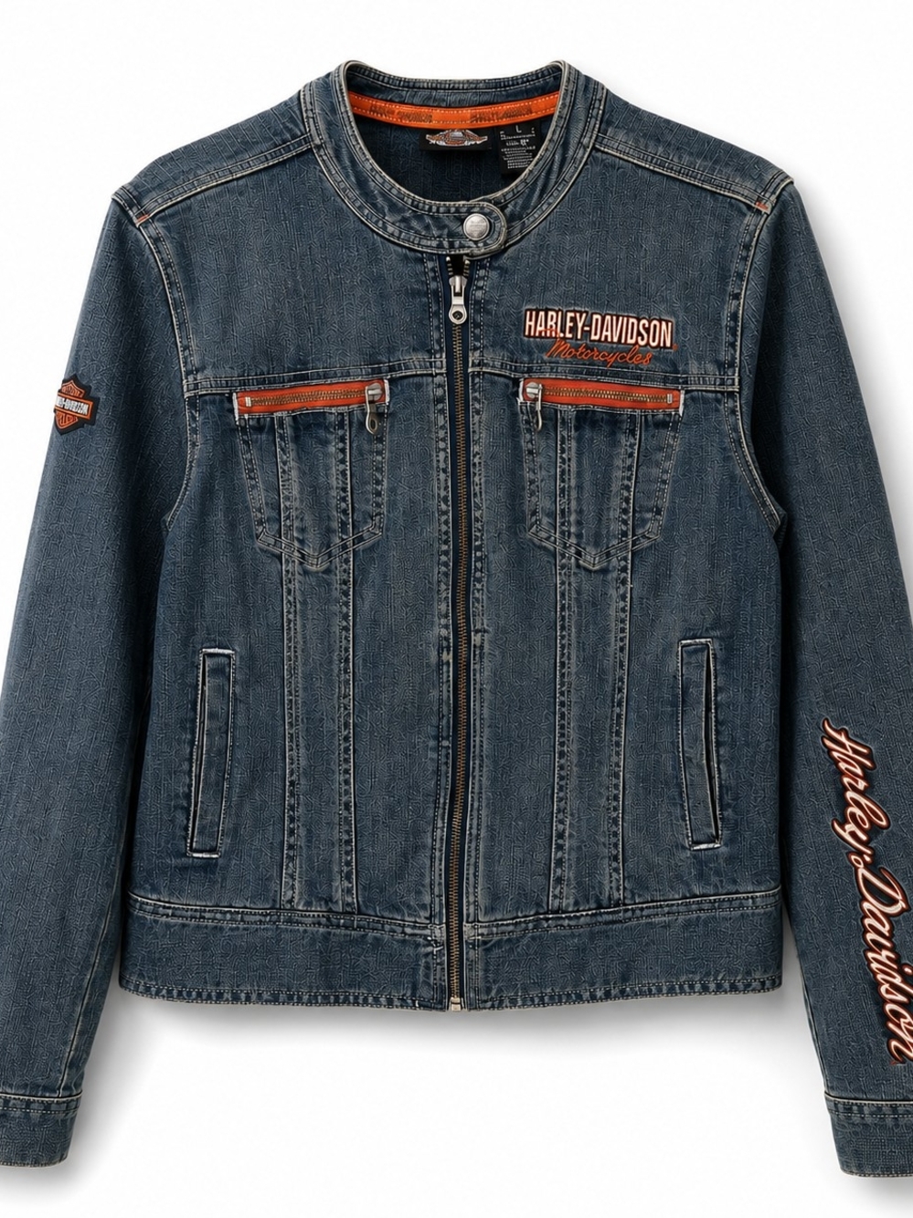 Harley-Davidson Women's Blue Denim Jacket with Orange Accents - Picture 4 of 4